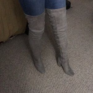 Thigh high gray boots